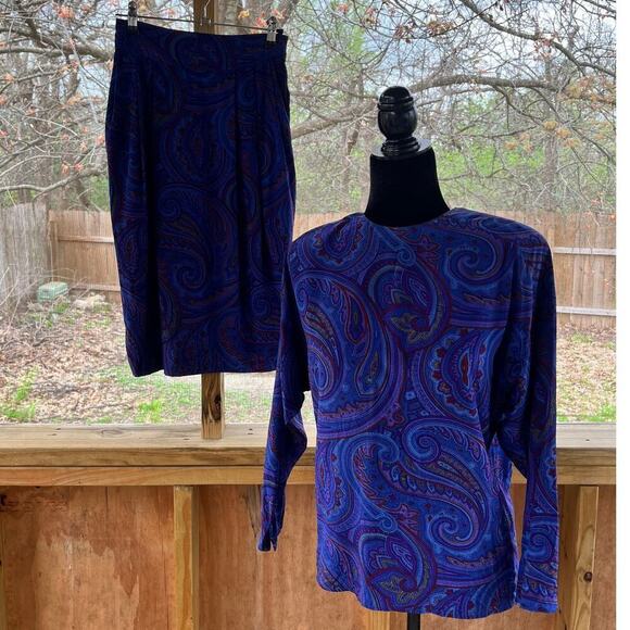 Linda Allard For Ellen Tracy Women's Vintage Blouse And Skirt Set Size 2-4P - Picture 1 of 16